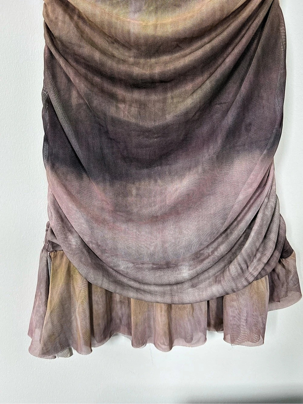 Pull&Bear Mauve Mesh Ruched Ruffle Mini Dress Size M - Picture 5 of 7